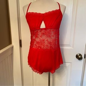AVID LOVE NEW BODY SUIT INTIMATES SLEEPWEAR RED SPAGHETTI STRAPS SHEER LACE XXL